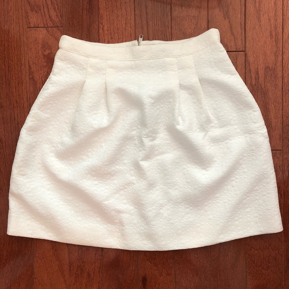 White Mini Skirt with Rose Embossed Print